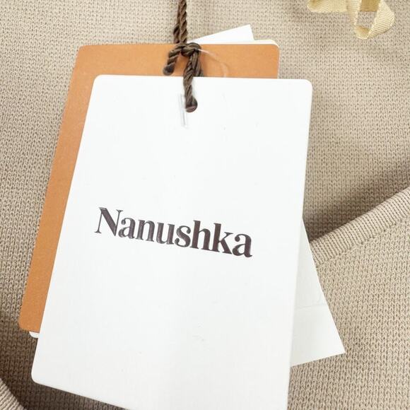 Nanushka Ribbed Knit Front Cut-Out Cropped Fah Top Long Sleeve Beige Size S NWT - Picture 10 of 12